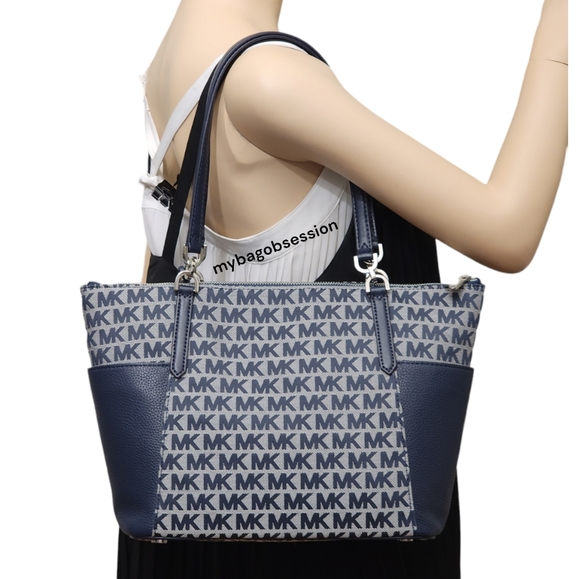 Michael Kors Bedford Logo Large Blue Shoulder Bag - Picture 3 of 7